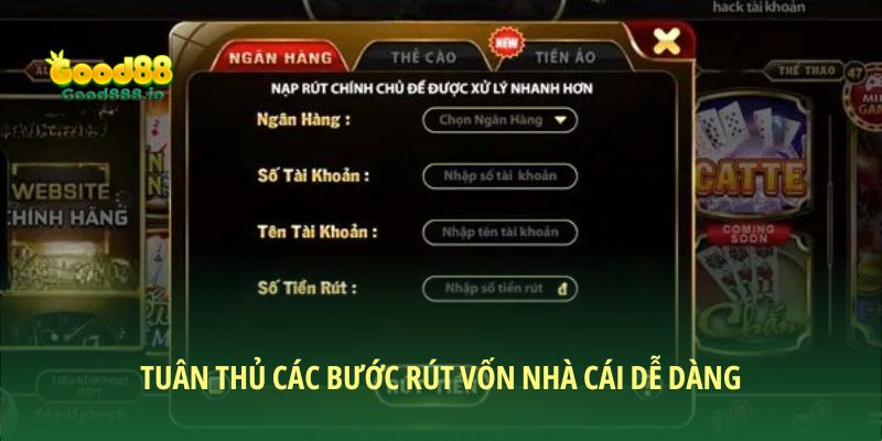 Tuân thủ các bước rút vốn nhà cái dễ dàng